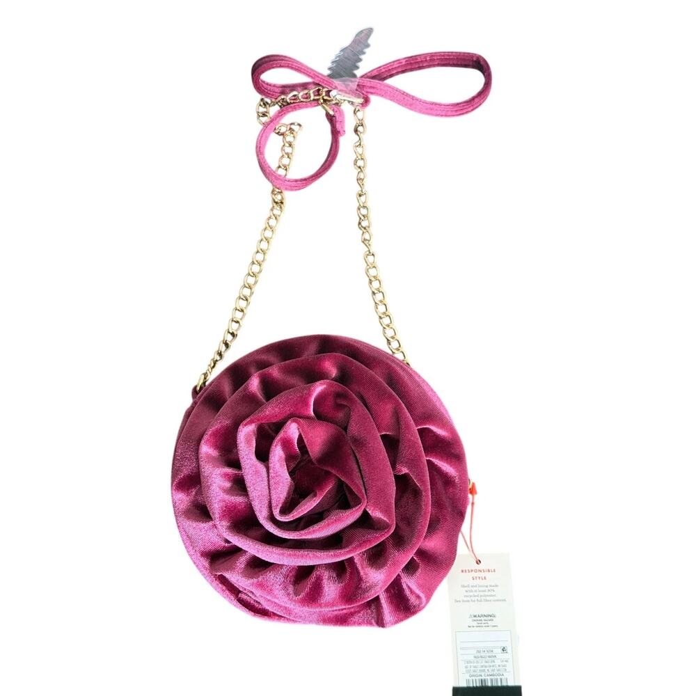 Cat & Jack Girls Velvet Rose Crossbody Mini Purse Pink Floral NWT